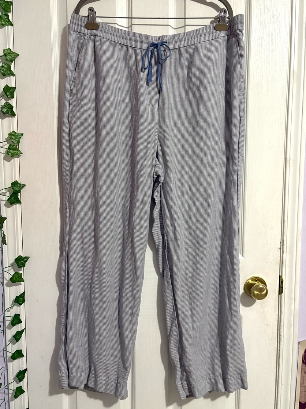 Talbots Blue and White Striped Linen Pants